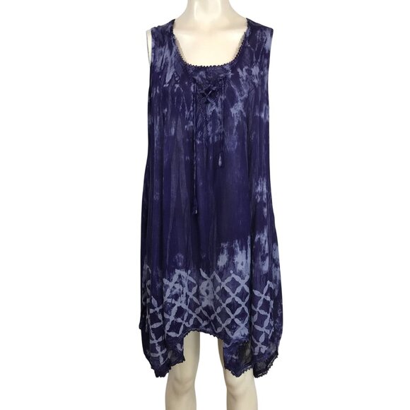 SAKKAS - WOMEN'S FREE SIZE PURPLE SLEEVELESS TIE DYE BOHO RAYON DRESS - Picture 1 of 7